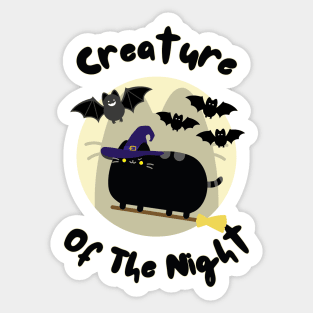 Creature of the Night Black Cat Witch in Full Moon Sticker